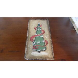 Hand Painted Christmas Tree Slate Wall Decor Vintage Style Holiday Ornament‎